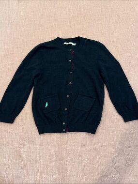 Angora / lambswool embroidered bird detail wm’s button-Up Crewneck Cardigan
